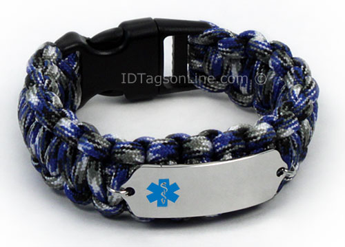 Blue Camo Paracord Medical ID Bracelet with Blue Medical Emblem. - Click Image to Close